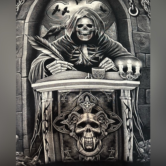 Vintage All Over Print Grim Reaper Single Stitch T-Shirt Size XL Liquid Blue - Picture 3 of 7